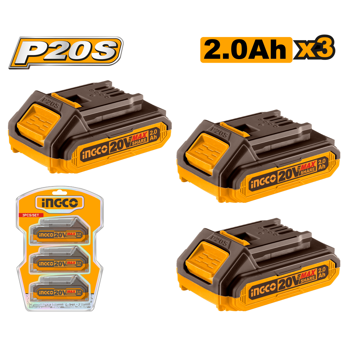 Set Bateria Ion Litio 20V 3Pcs Multiherramientas 2,0Ah NGCO COSLI240311 - MARKEMSTORE - Baterías