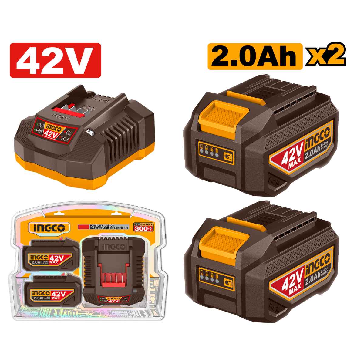 Set Baterias Ingco Ion Litio 42V 2 Pcs Mas Cargador Ufbcpm20221 - MARKEMSTORE - Baterías