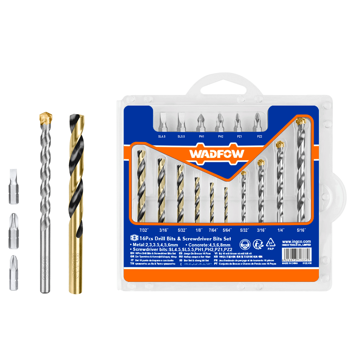 Set Broca Para Metal y Concreto WADFOW 16 Piezas - UWKS4165 - MARKEMSTORE - Accesorios para Taladro
