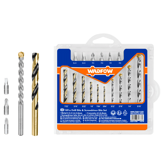 Set Broca Para Metal y Concreto WADFOW 16 Piezas - UWKS4165 - MARKEMSTORE - Accesorios para Taladro