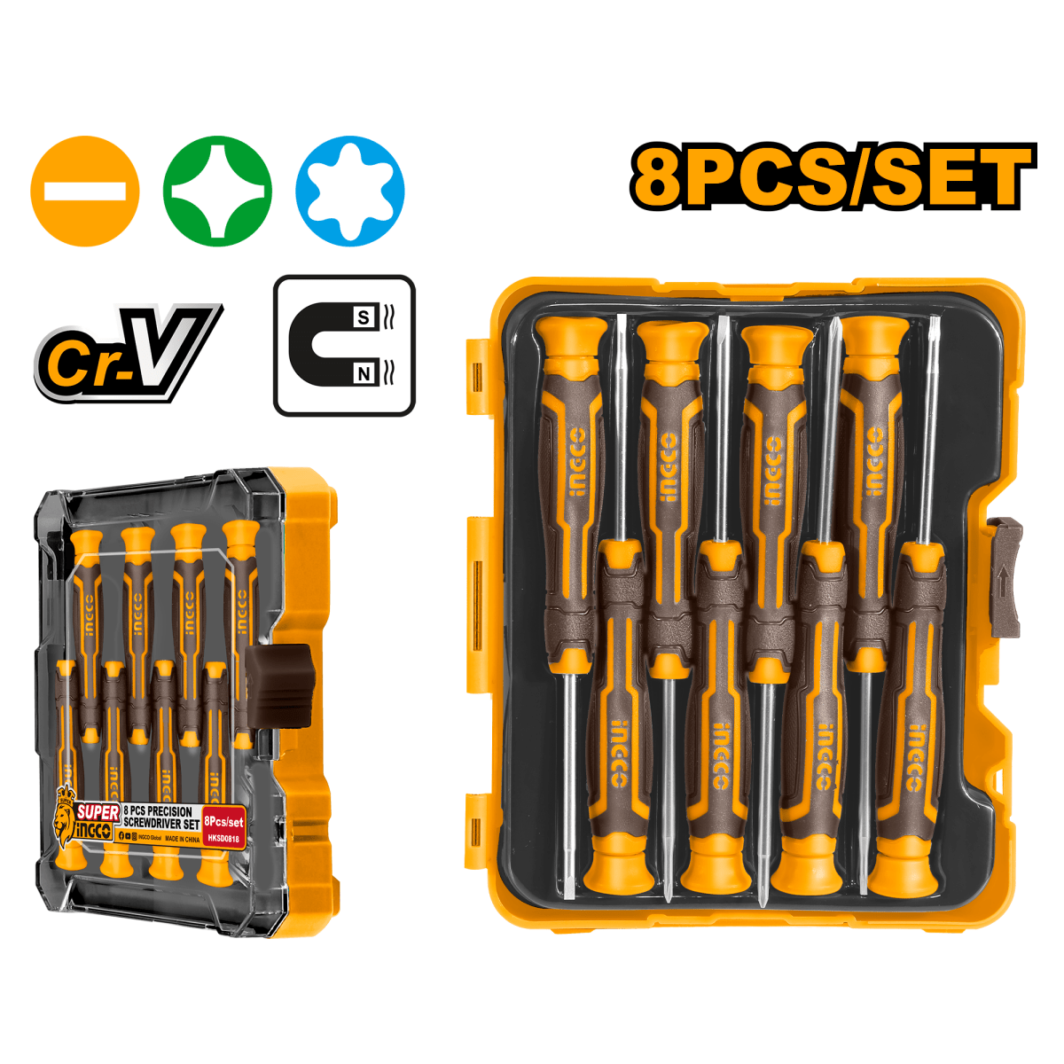 Set Destornillador 8Pcs INGCO HKSD0818 - MARKEMSTORE -