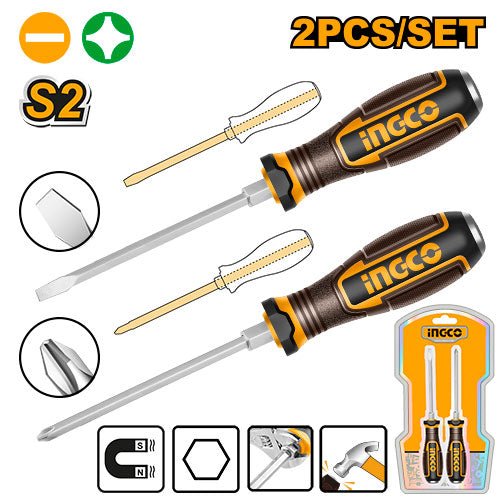 Set Destornillador Industrial Pala y Phillps 2 piezas Ingco HGTST0208 - MARKEMSTORE - Destornillador