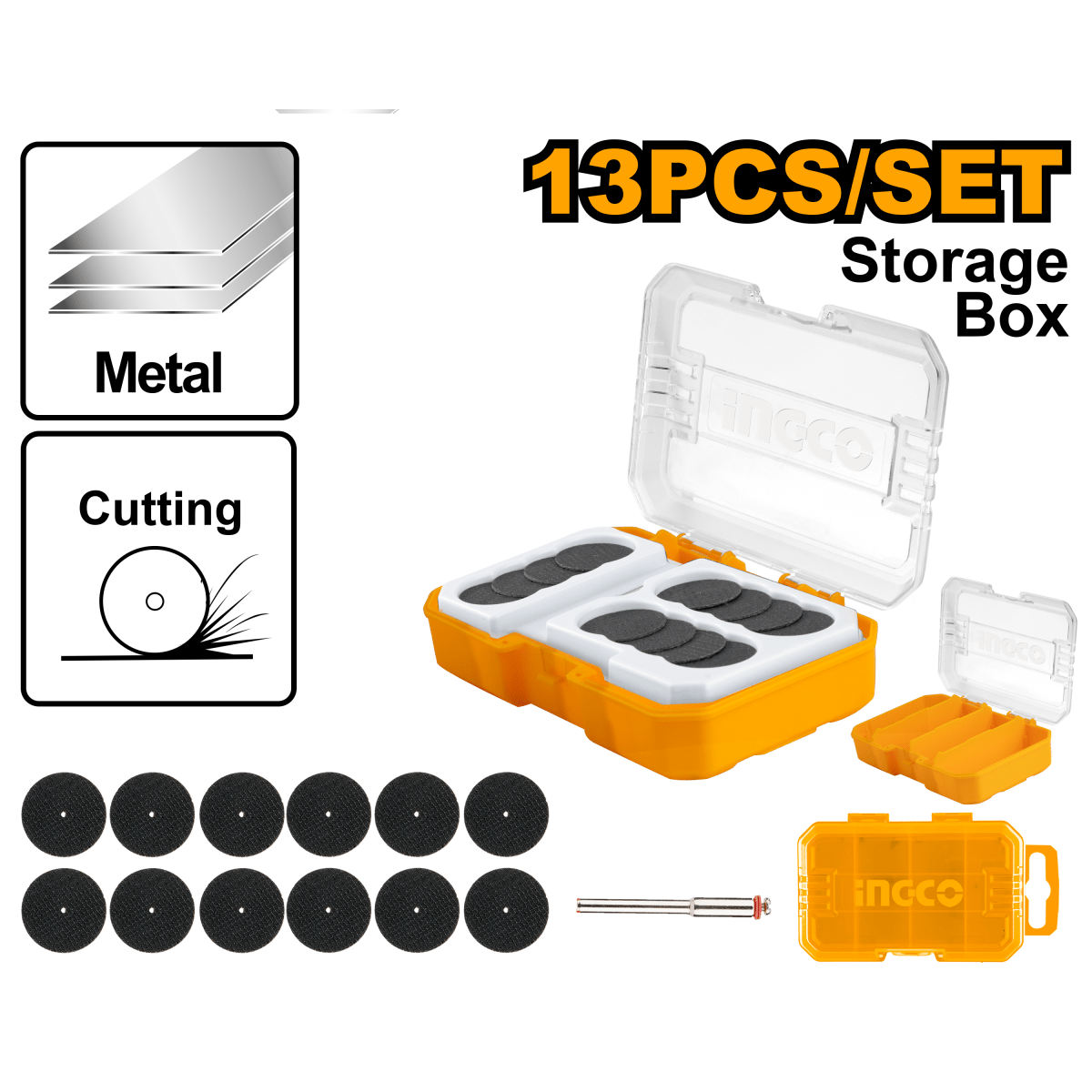 Set Disco Corte Metal 13Pcs Para Mototool INGCO AKMG3013 - MARKEMSTORE -