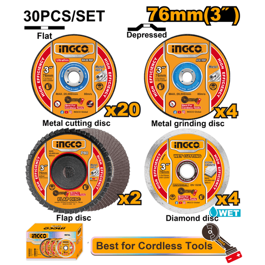 Set Disco Corte y Desgaste 30 Pcs Ingco Mcd07630 - MARKEMSTORE - Discos
