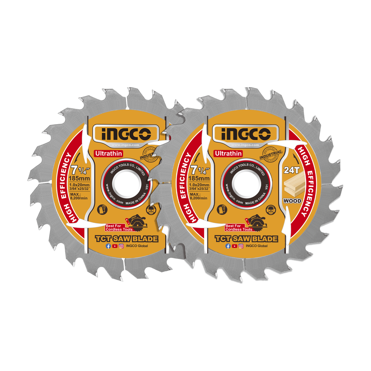 Set Disco Sierra Madera 7 - 1/4" 24D 2Pcs INGCO TSB1853 - MARKEMSTORE - Accesorios para Sierra