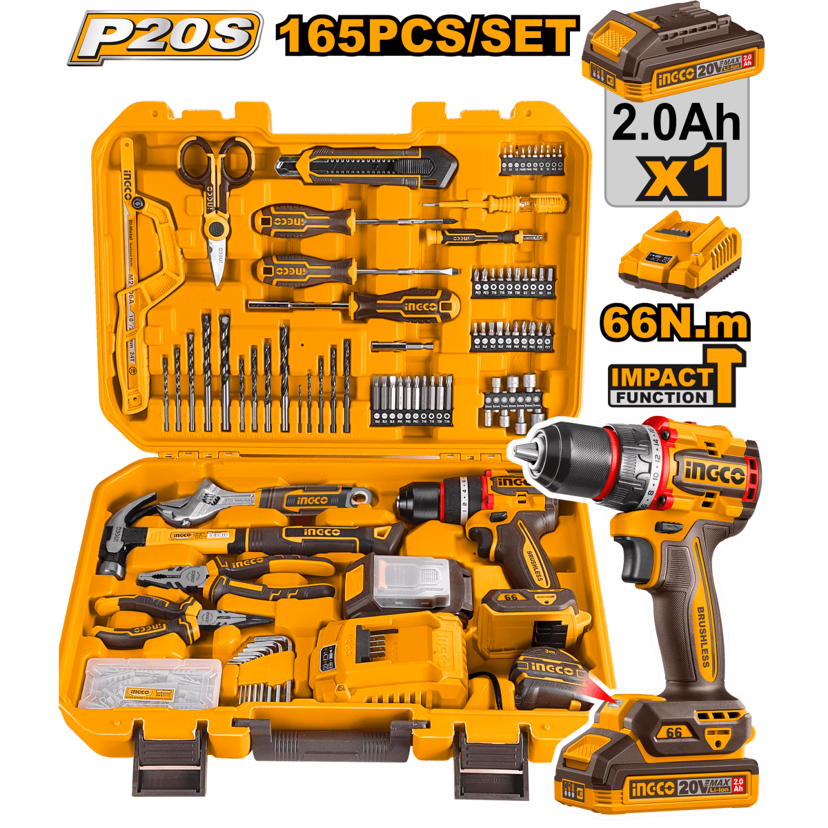 Set Herramienta 165Pcs Con Taladro 20V INGCO UHKTHP11651 - MARKEMSTORE -