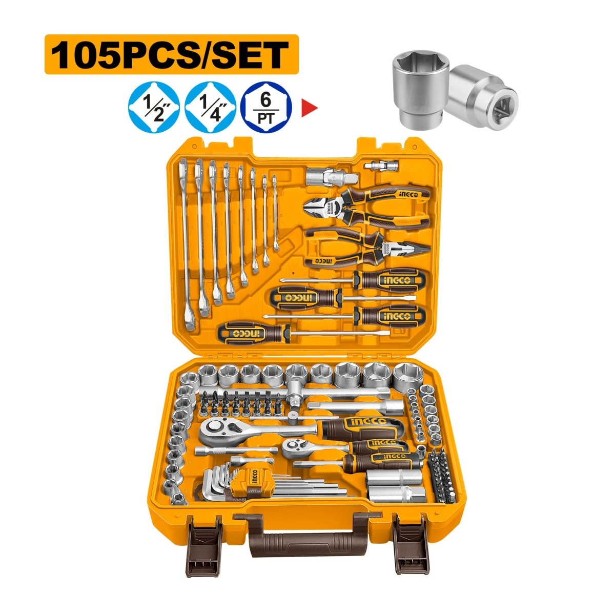 Set Herramienta Manual 105 Pcs Ingco HKTHP51058 - MARKEMSTORE - Juegos de Herramientas
