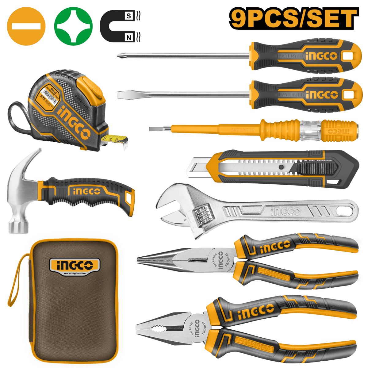 Set Herramienta Manual 9Pcs INGCO HKTH20809 - MARKEMSTORE - Ferreteria