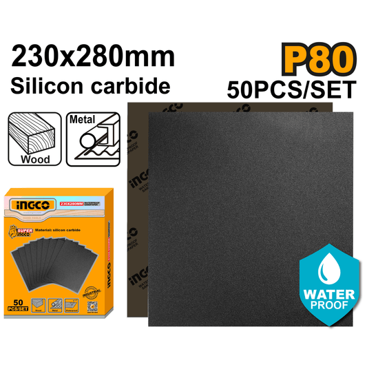 Set Lija De Agua 230mm X 280mm G80 X 50 Pcs Ingco Akhs008016 - MARKEMSTORE - Lijas de Agua