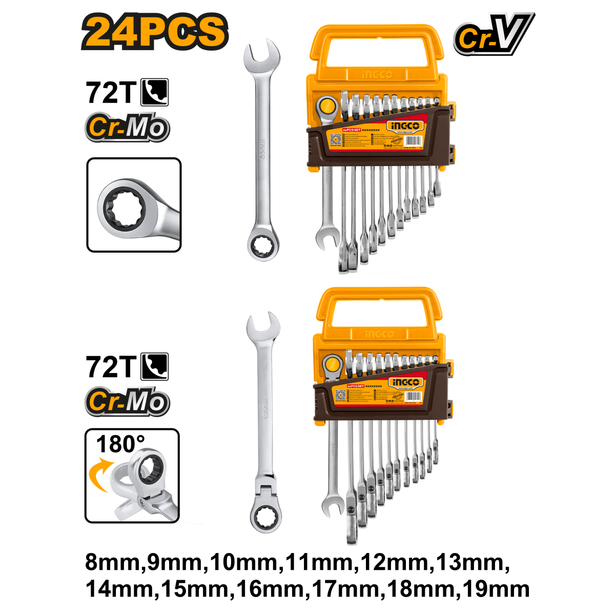Set llave combinada ind 24 pcs 8 - 19mm HKSPAR2024 - MARKEMSTORE - Llaves y Juegos
