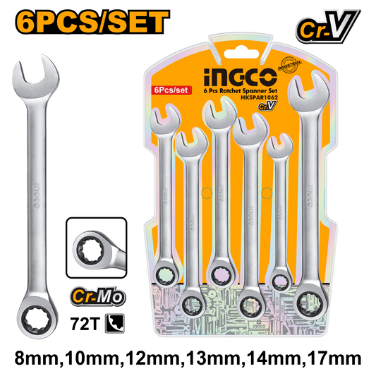 Set Llave Combinada Rachet 6Pcs INGCO HKSPAR1062 - MARKEMSTORE -