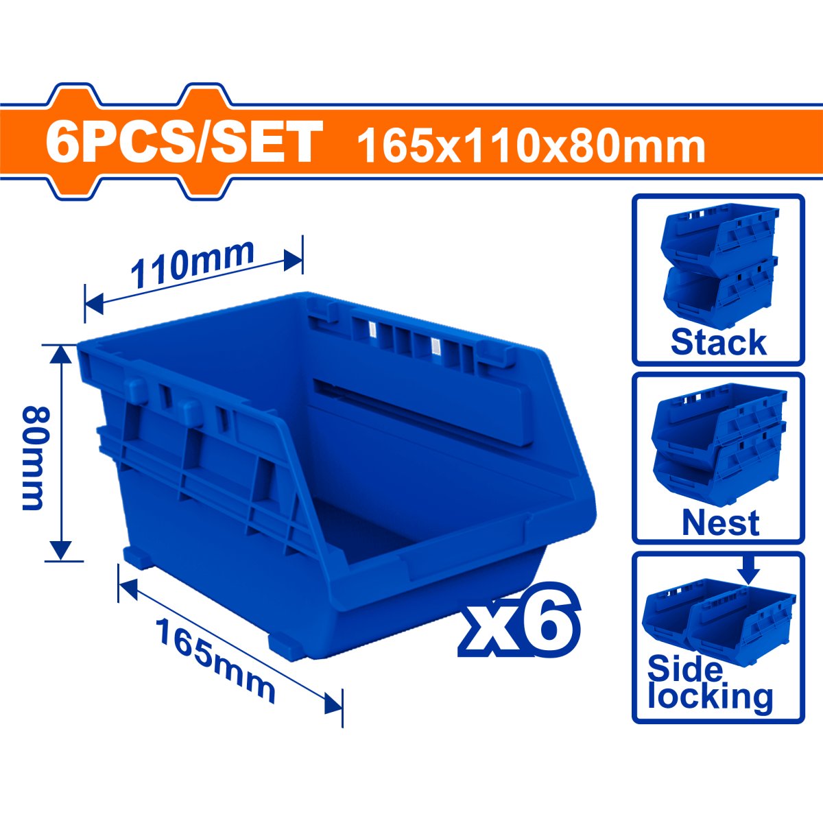 Set Organizador Plastico Azul 6 Piezas 165X110X80mm Wadfow Wtb8336 - MARKEMSTORE - Organizadores