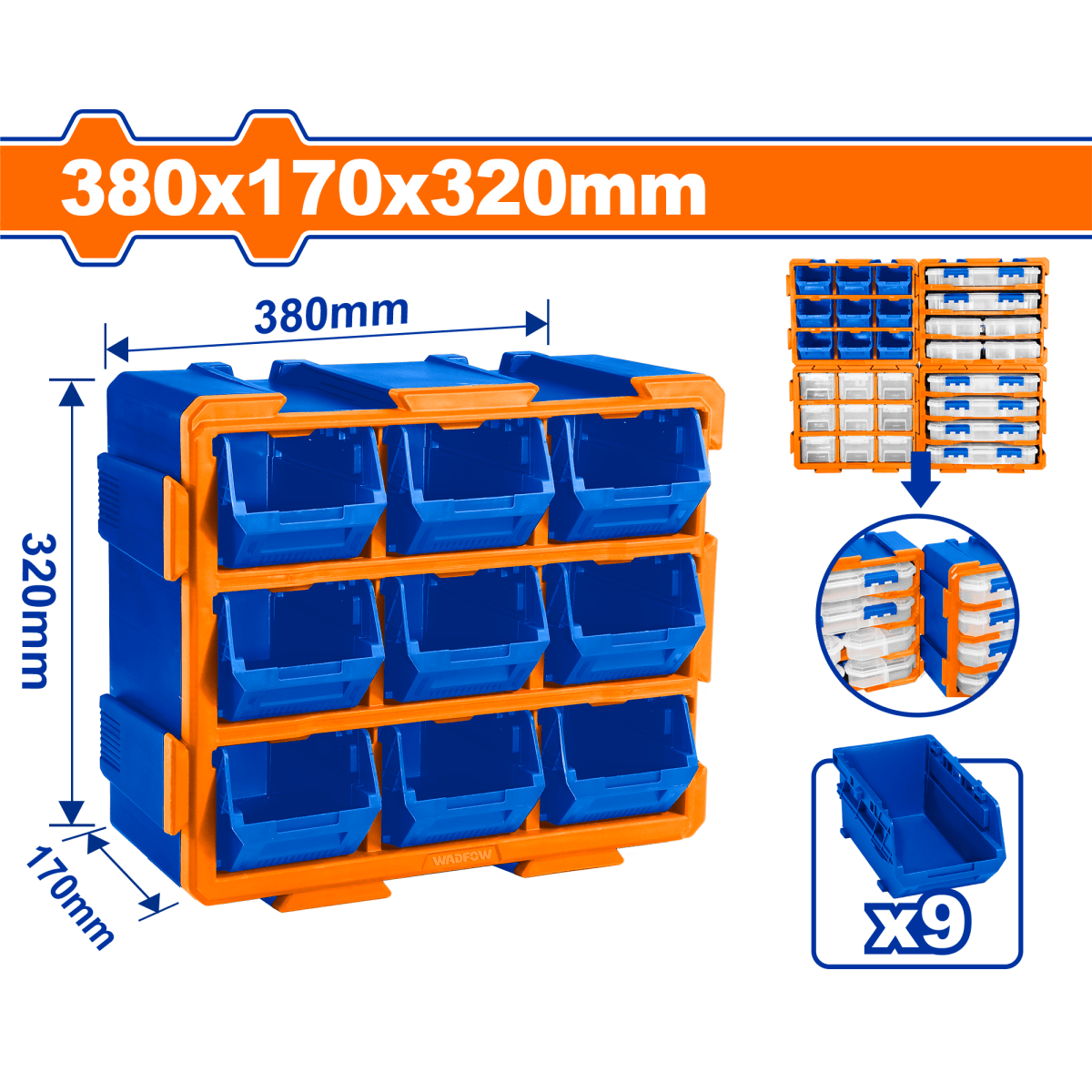 Set Organizador Plastico Azul 9 Piezas Wadfow Wtb8330 380X170X320mm - MARKEMSTORE - Organizadores