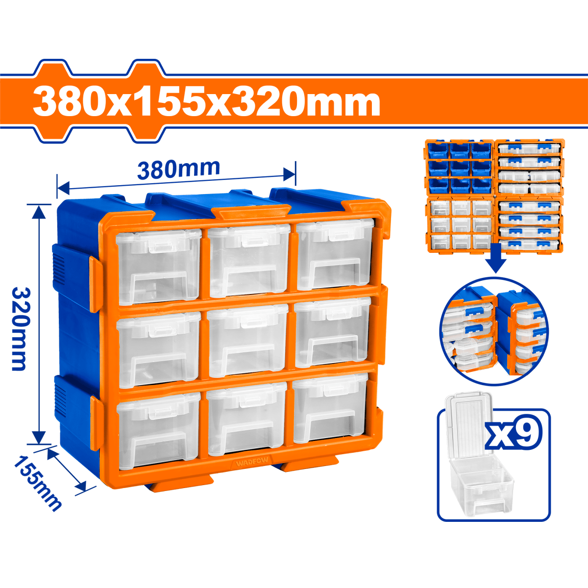 Set Organizador Plastico Transparente 9 Piezas 380X155X320mm Wadfow Wtb8331 - MARKEMSTORE - Organizadores