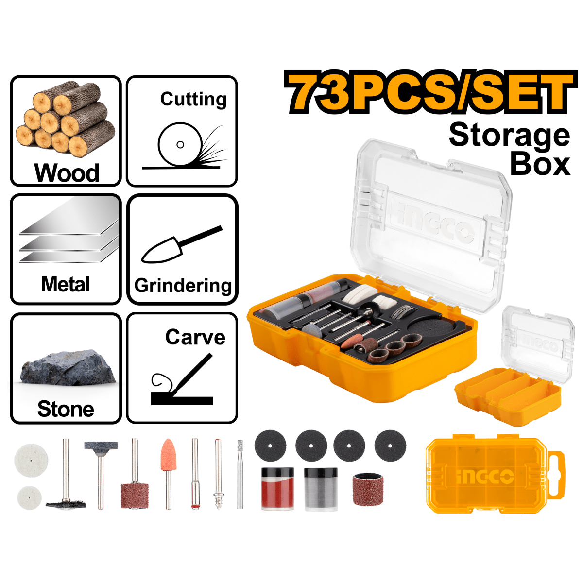 Set Para Mototool 73Pcs INGCO AKMG7072 - MARKEMSTORE -