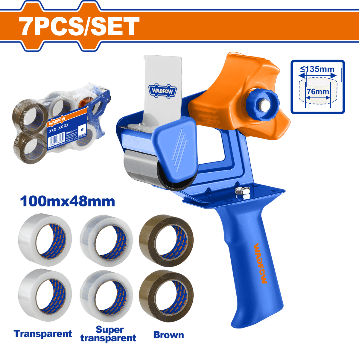 Set Pistola Dispensadora + Cintas Adhesivas X 6 Unds Wats1301 - MARKEMSTORE - ADHESIVOS