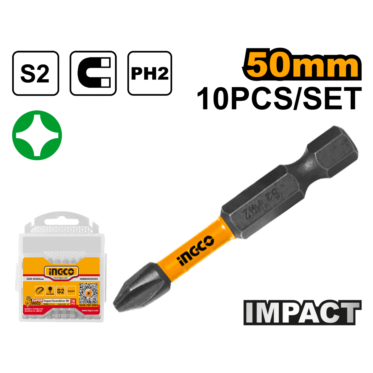Set Punta Destornillador Impacto Acero Ind #2X50Mm 10Pcs Sdbim11Ph223 - MARKEMSTORE -