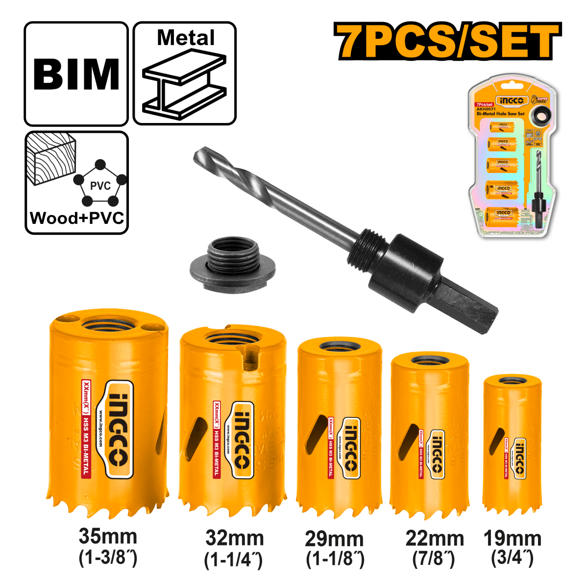 Set Sierra Copa bimetalica 7Pcs INGCO AKH0071 - MARKEMSTORE -