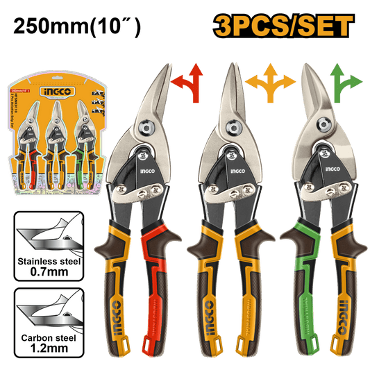 Set Tijera De Aviacion Hojalatera 3 Pcs INGCO HTSNK0110 - MARKEMSTORE -