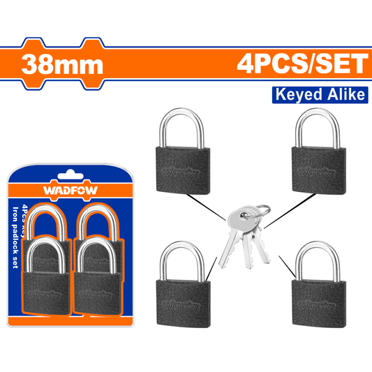 Set X 4 Candados Hierro 38Mm Misma Llave WADFOW WPD5444 - MARKEMSTORE -