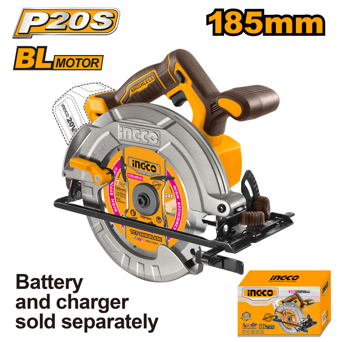 Sierra Circular 7 - 1/4 20V 4800Rpm Brushless Motor INGCO CSLI1851 - MARKEMSTORE -