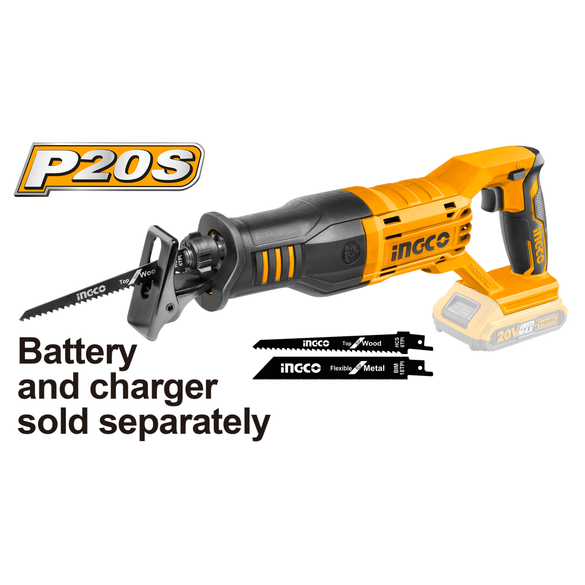 Sierra Reciproca Inalambrica Ionlitio 20V 0 - 2800/Min Ingco CRSLI1151 - MARKEMSTORE - Sierras