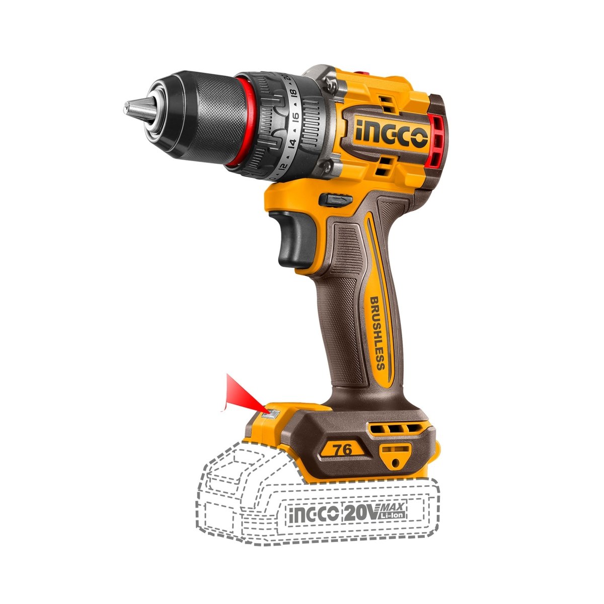 Taladro De Impacto M1/2 20V 76Nm 2000Rpm Brushless INGCO UCIDLI207686 - MARKEMSTORE - Taladros