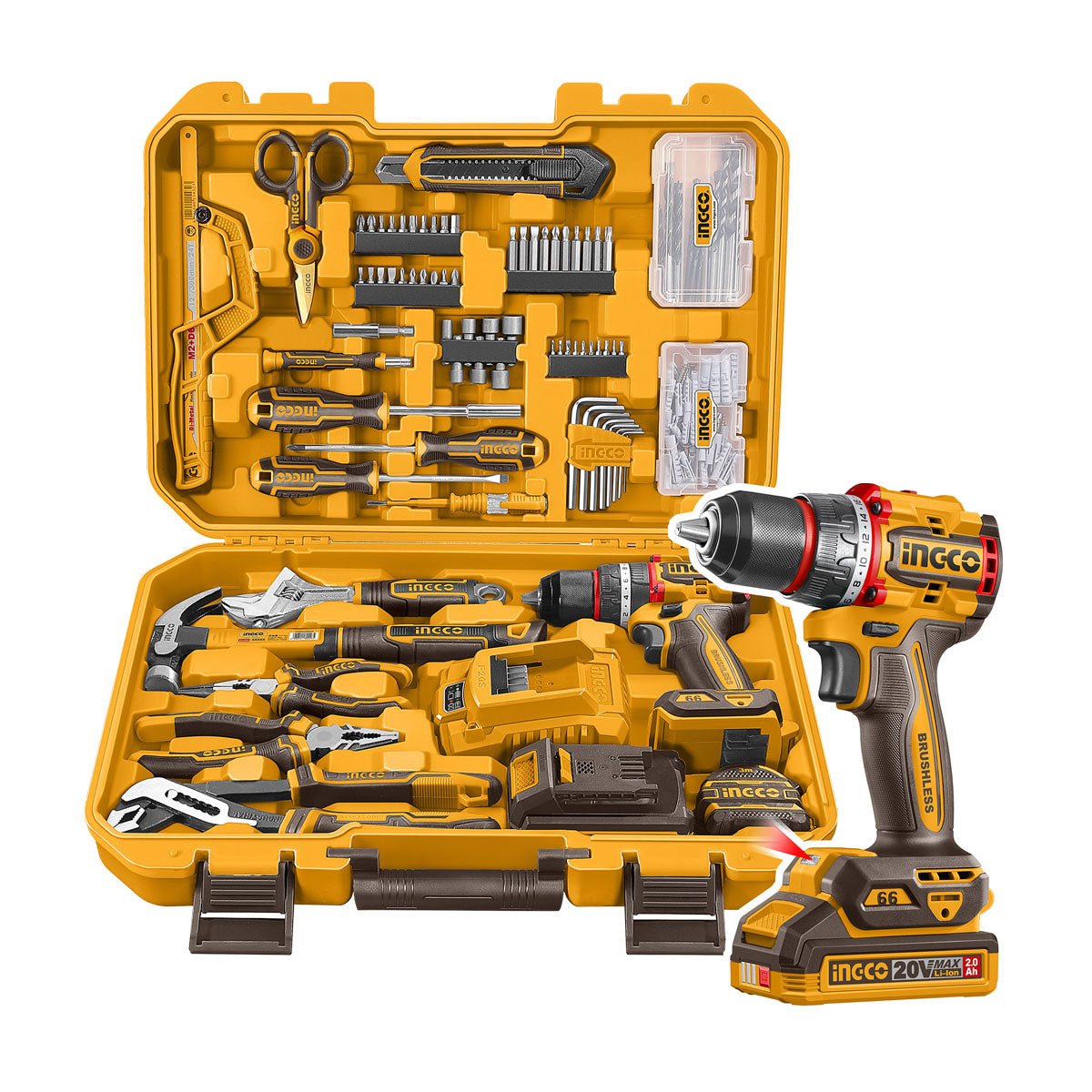 Taladro Inalambrico 20V UHKTHP41662 + 166 Herramientas INGCO - MARKEMSTORE - Juegos de Herramientas