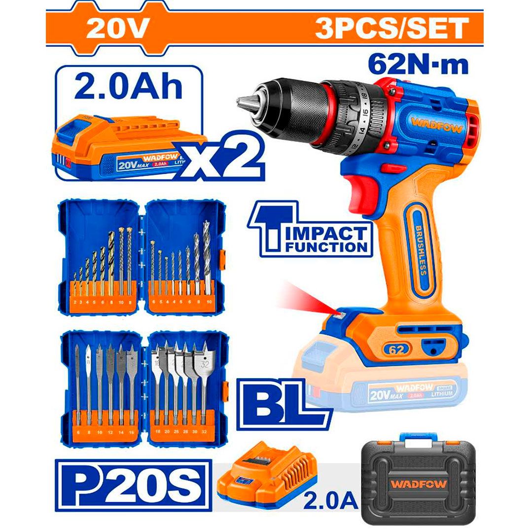 Taladro Inalámbrico 20V WADFOW 62Nm 1 2 UWOS250895 - MARKEMSTORE - Taladros
