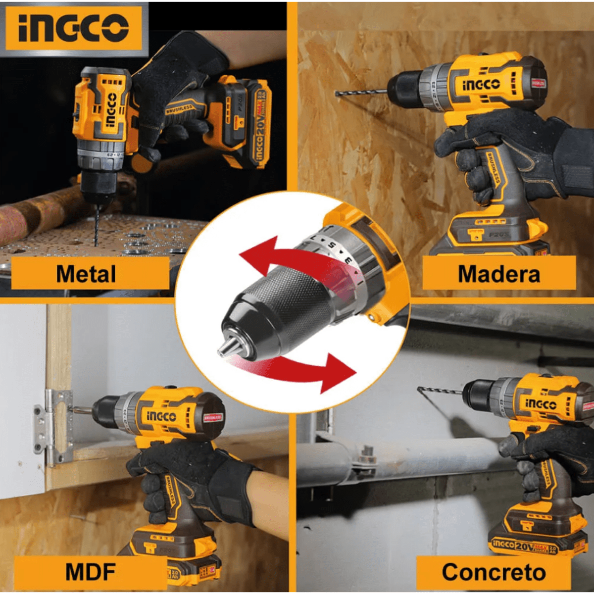 Taladro M1/2 20V 60NM Impacto Baterias y Cargador INGCO UCIDLI20602 - MARKEMSTORE -