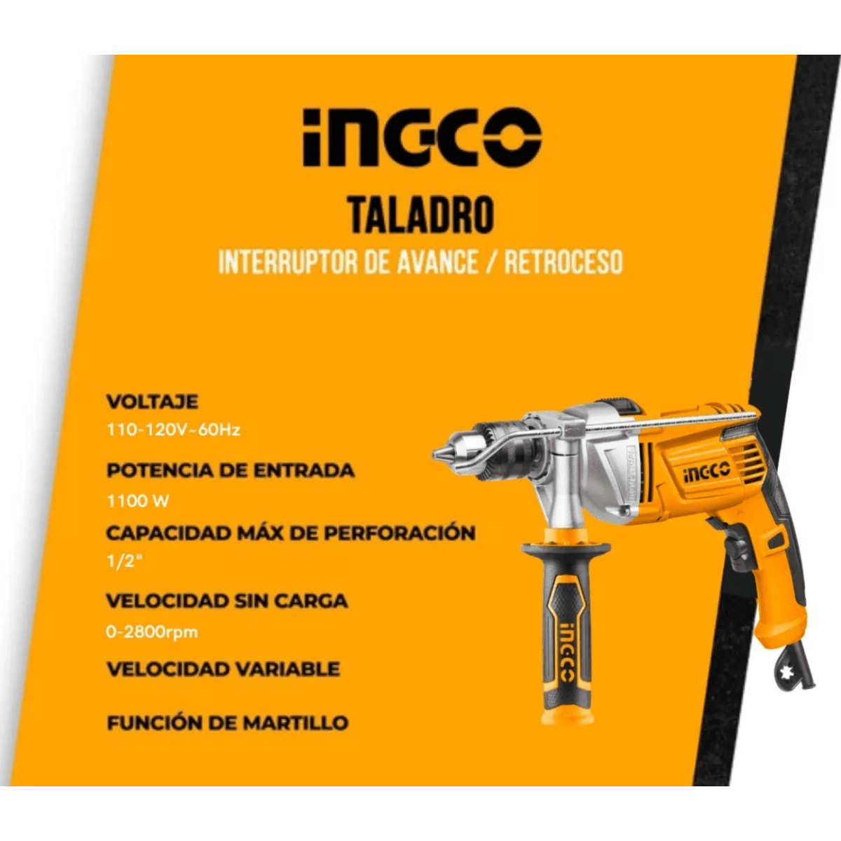Taladro Percutor 1 2 1100w INGCO UID11008 - MARKEMSTORE - Taladro