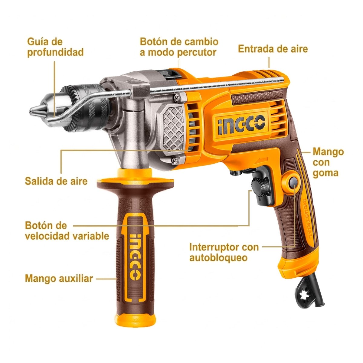 Taladro Percutor INGCO 1100W 1/2" 2800RPM Velocidad Variable UID110028 - MARKEMSTORE - Taladros