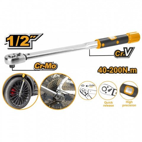 Torquimetro M1/2 40 - 200Nm Crv+Crmo L530mm Ingco HPTW200N1 - MARKEMSTORE -