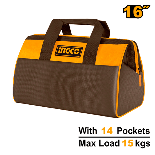 Tula Para Herramientas 16" Soporte 15Kilos Con 6 Bolsillos Externos Y 8 Internos Super Ingco HTBG281628 - MARKEMSTORE - 