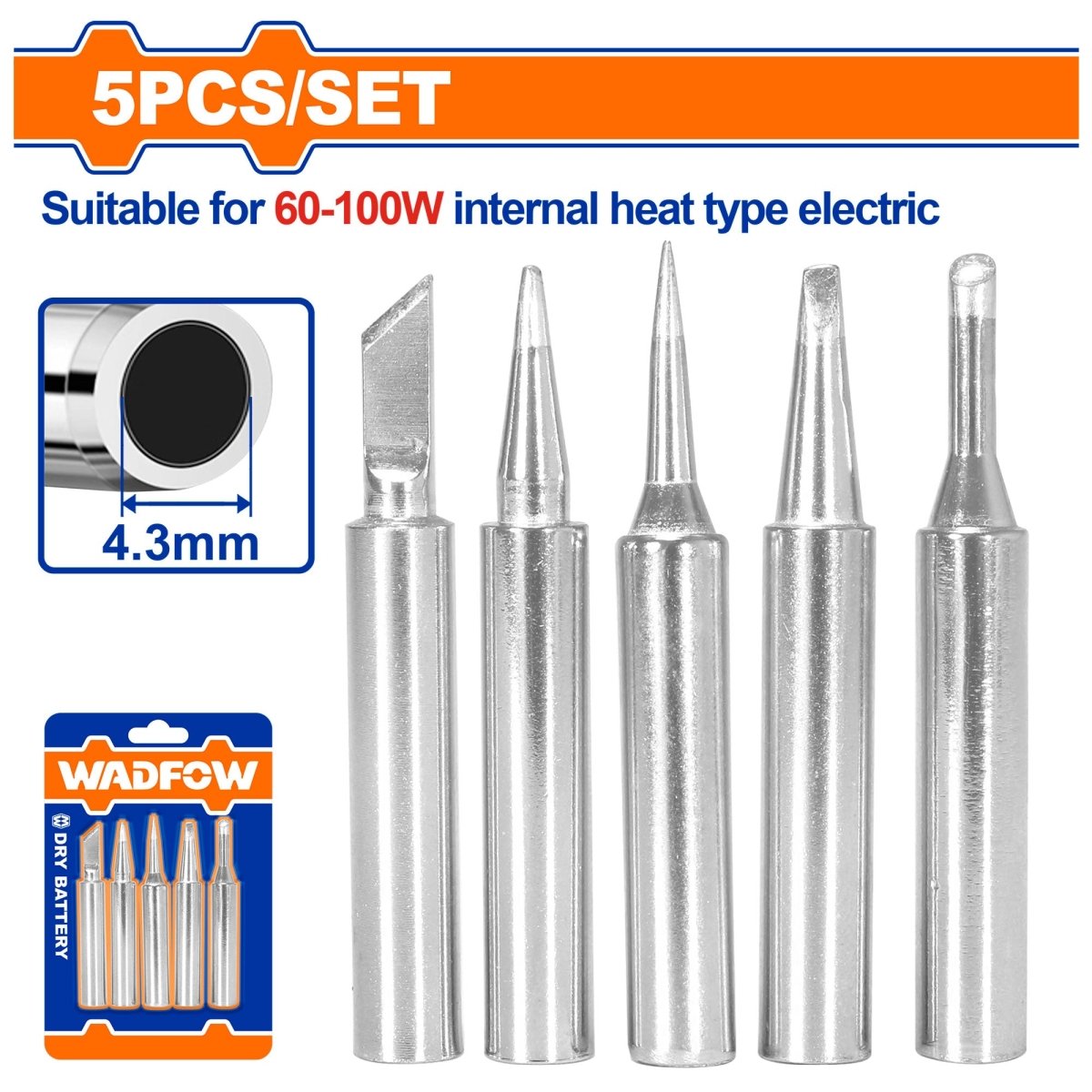 Wadfow Set Puntas Soldadura 5Pcs Cobre WEL8943 - MARKEMSTORE - Soldadores y Accesorios