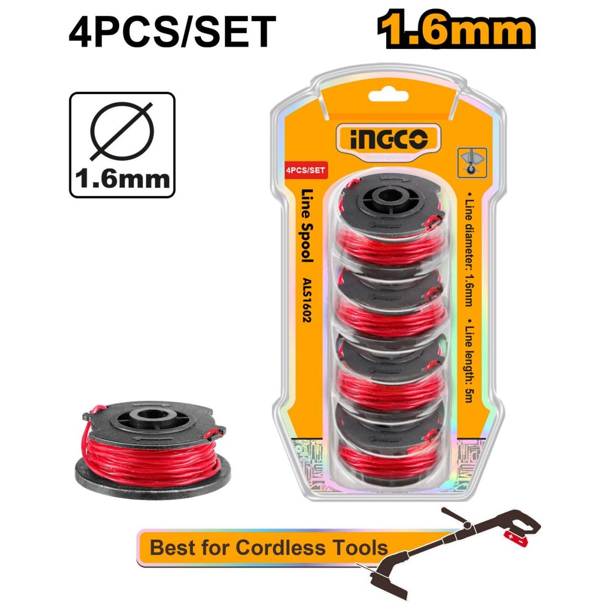 Yoyo para Guadaña INGCO 1.6mm x 5m 4 Piezas ALS1602 - MARKEMSTORE - Guadaña